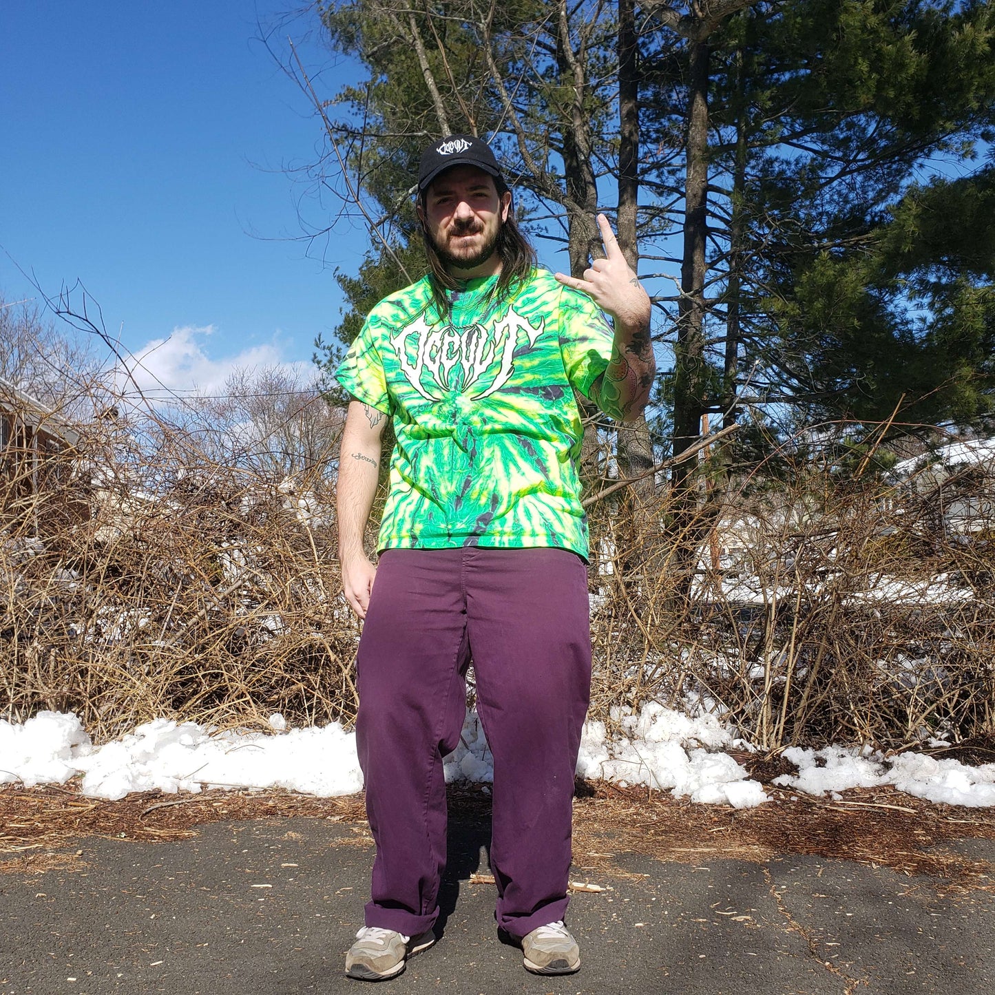 GREEN AND BLACK TIE DIE OCCULT SHIRT